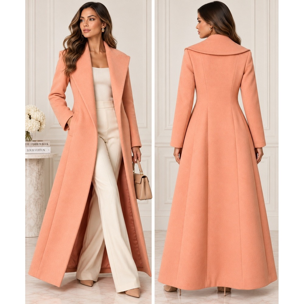 House of CB Moren Nude Peach Maxi Floor Length Wool Coat (MSRP: $349) XS